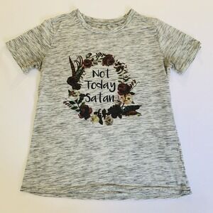 Not Today Satan Graphic‎ T-Shirt Religious Christian Funny Heather Gray Floral